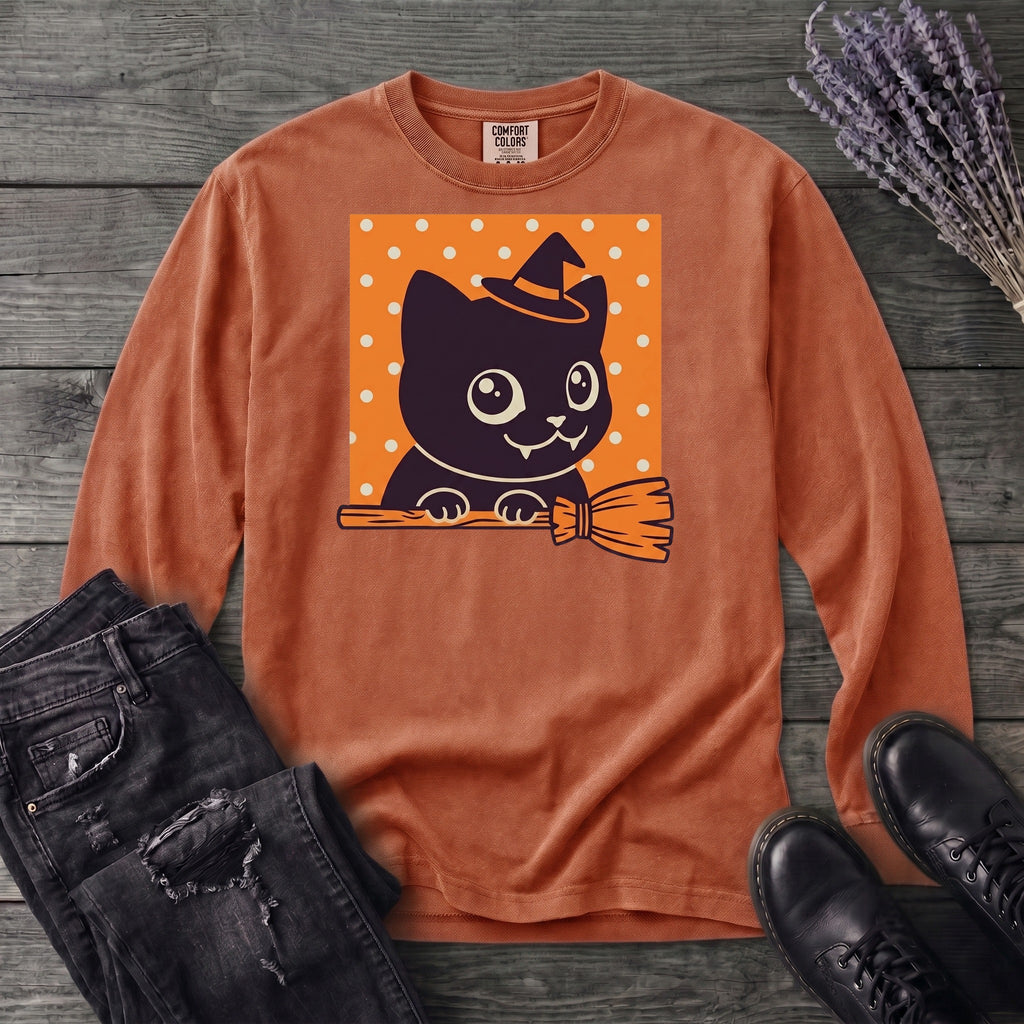 Broomstick Kitty Long Sleeve T-Shirt
