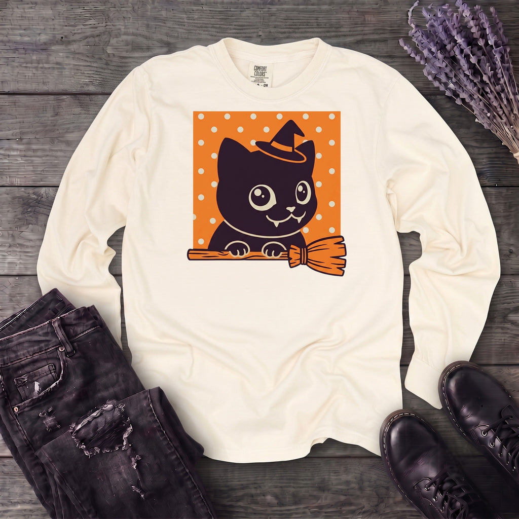 Broomstick Kitty Long Sleeve T-Shirt