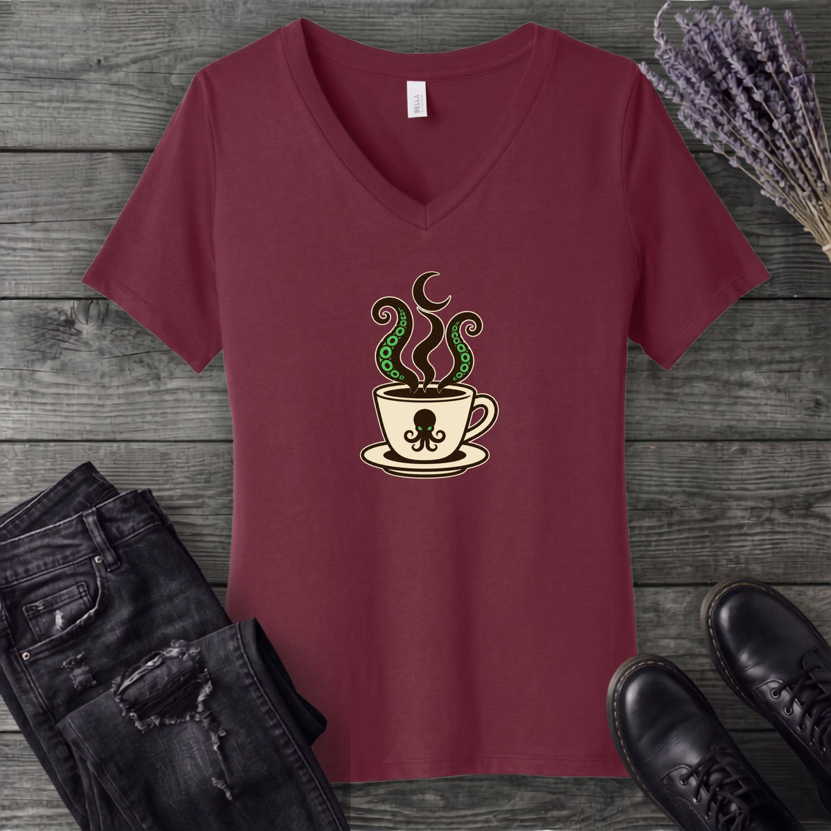 Sea Monster Coffee V-Neck T-Shirt