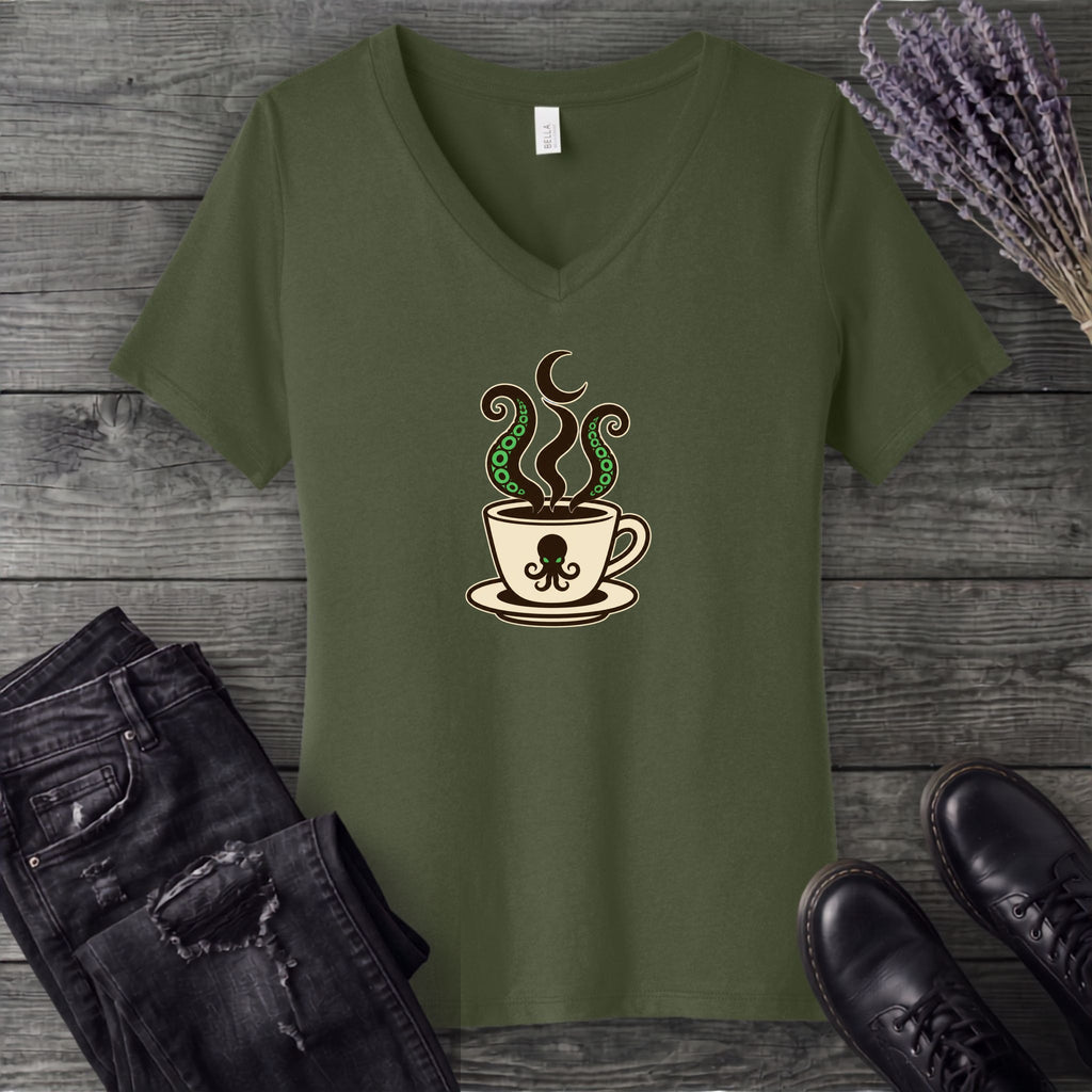 Sea Monster Coffee V-Neck T-Shirt