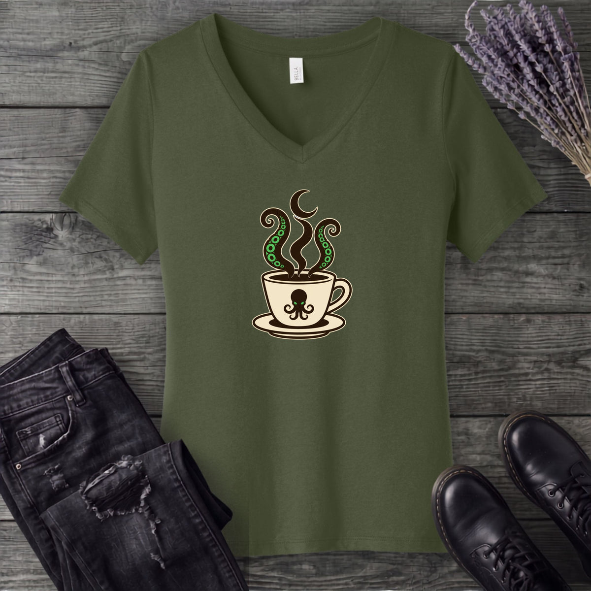 Sea Monster Coffee V-Neck T-Shirt