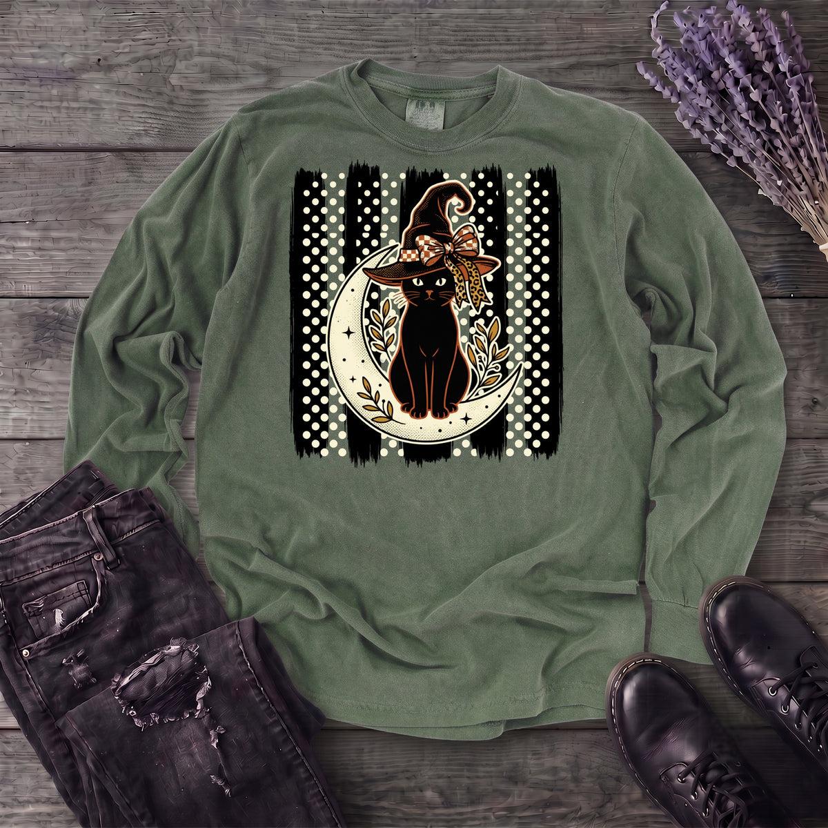 PolkaDot Witchy Cat Long Sleeve T-Shirt