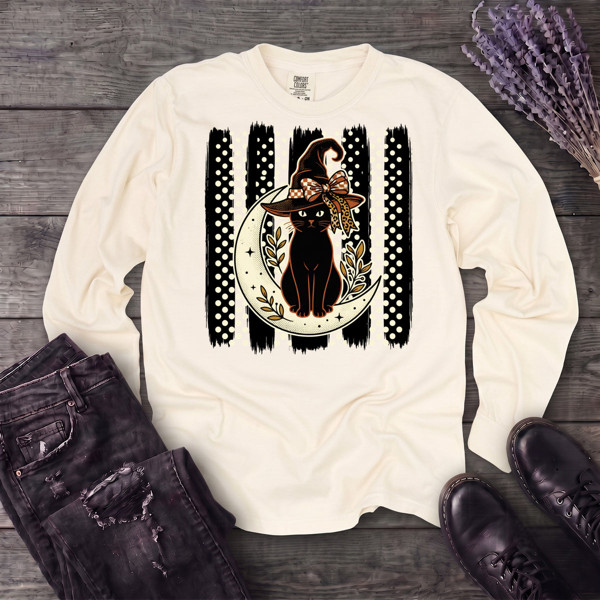 PolkaDot Witchy Cat Long Sleeve T-Shirt