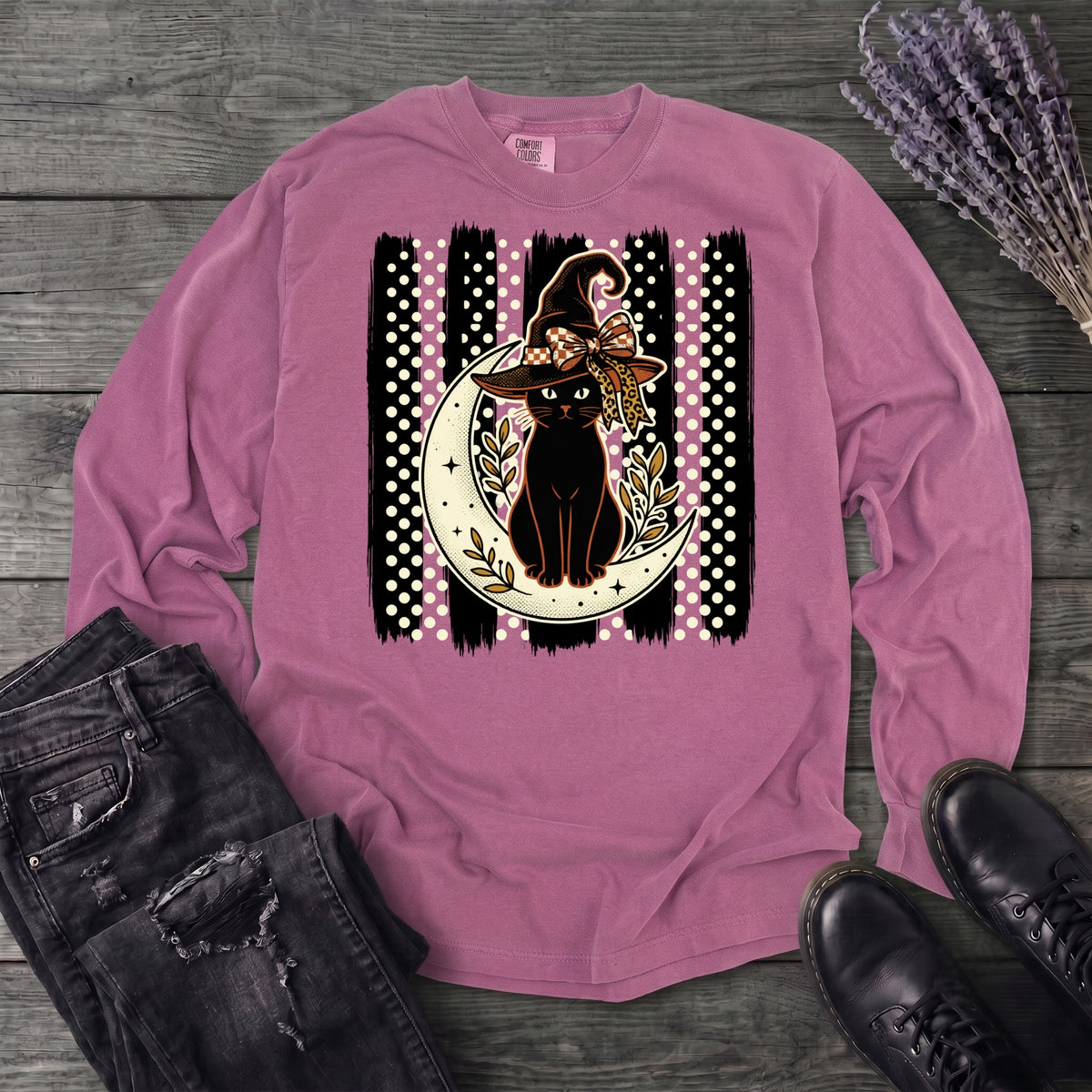 PolkaDot Witchy Cat Long Sleeve T-Shirt