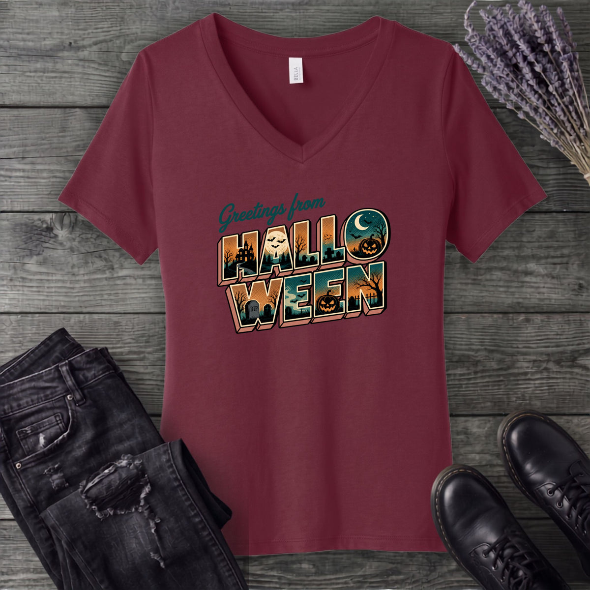 Greetings From Halloween V-Neck T-Shirt