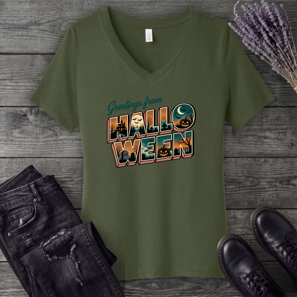 Greetings From Halloween V-Neck T-Shirt
