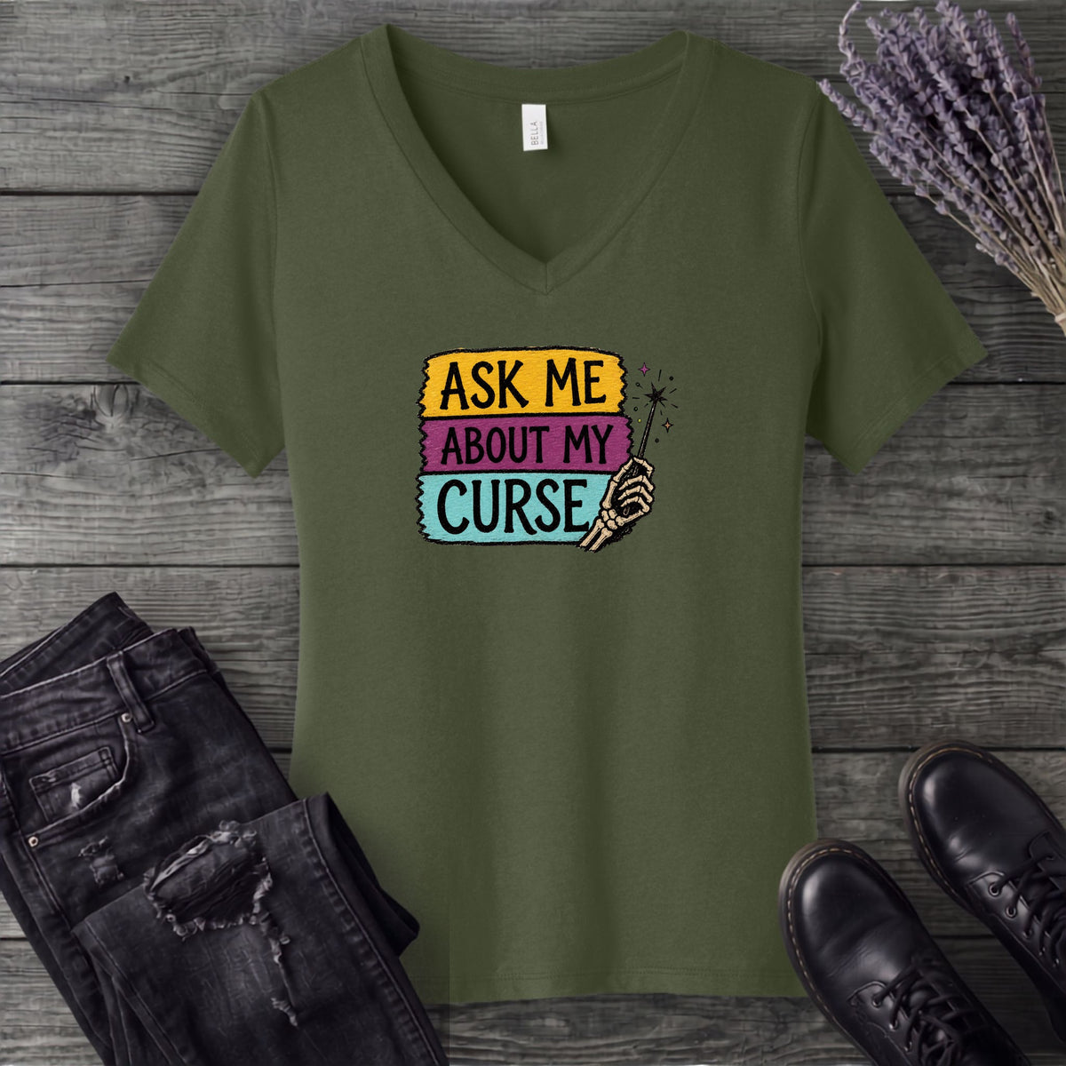 Ask Me About My Curse V-Neck T-Shirt