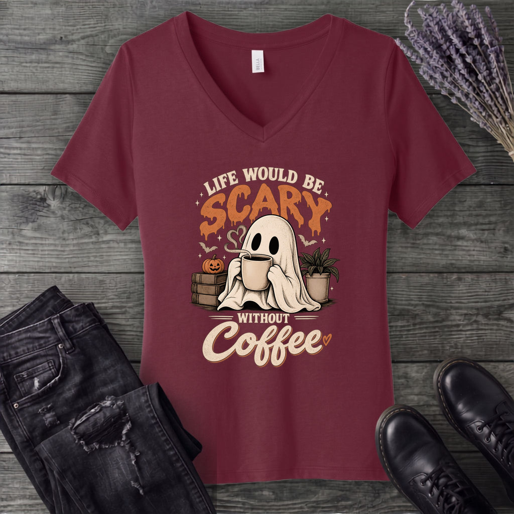 Life Would Be Scary Without Coffee V-Neck T-Shirt