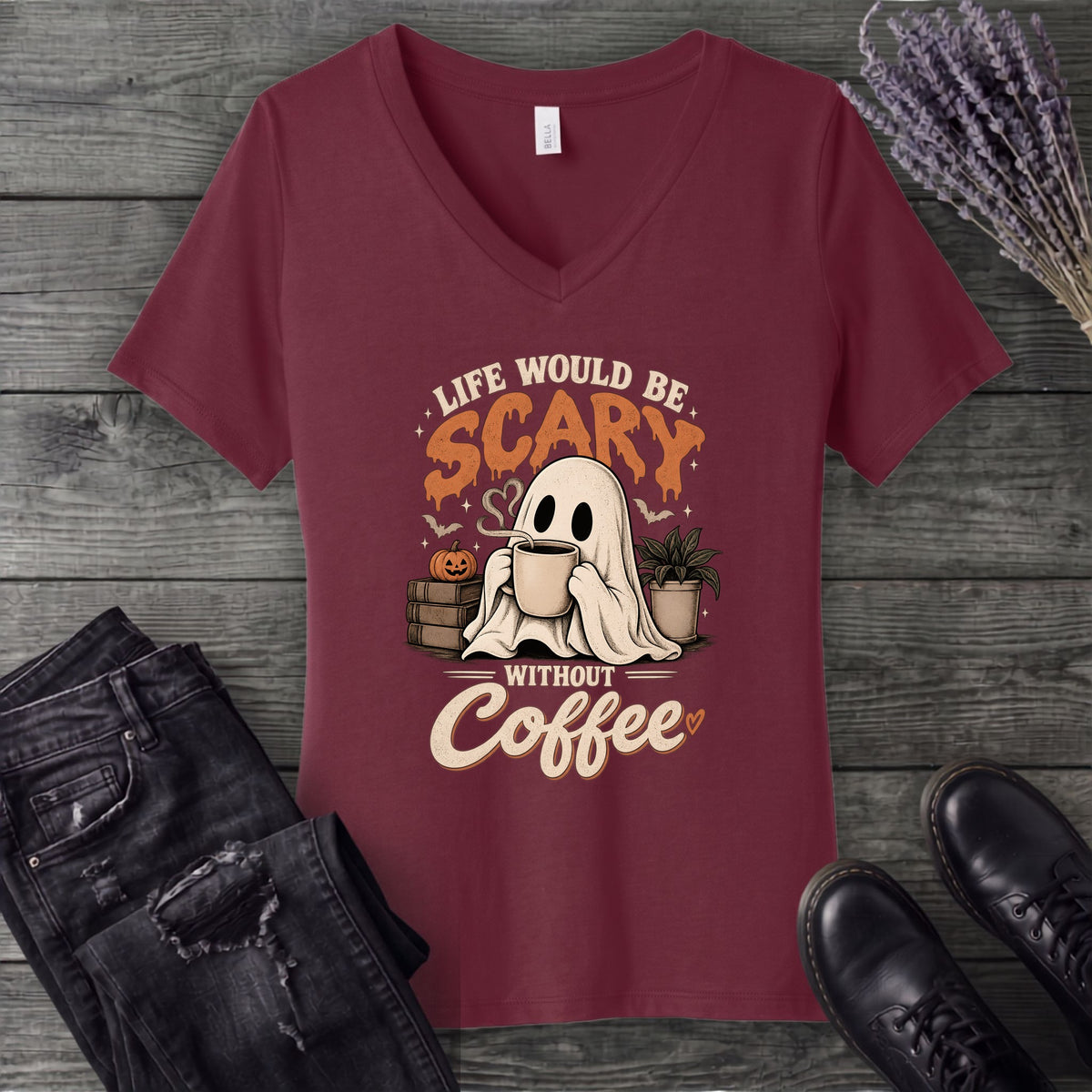 Life Would Be Scary Without Coffee V-Neck T-Shirt