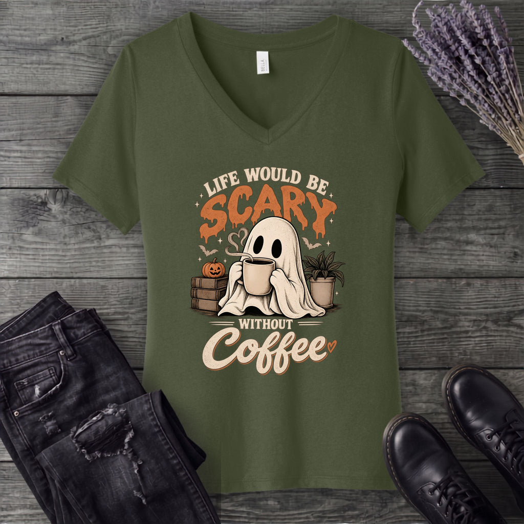 Life Would Be Scary Without Coffee V-Neck T-Shirt