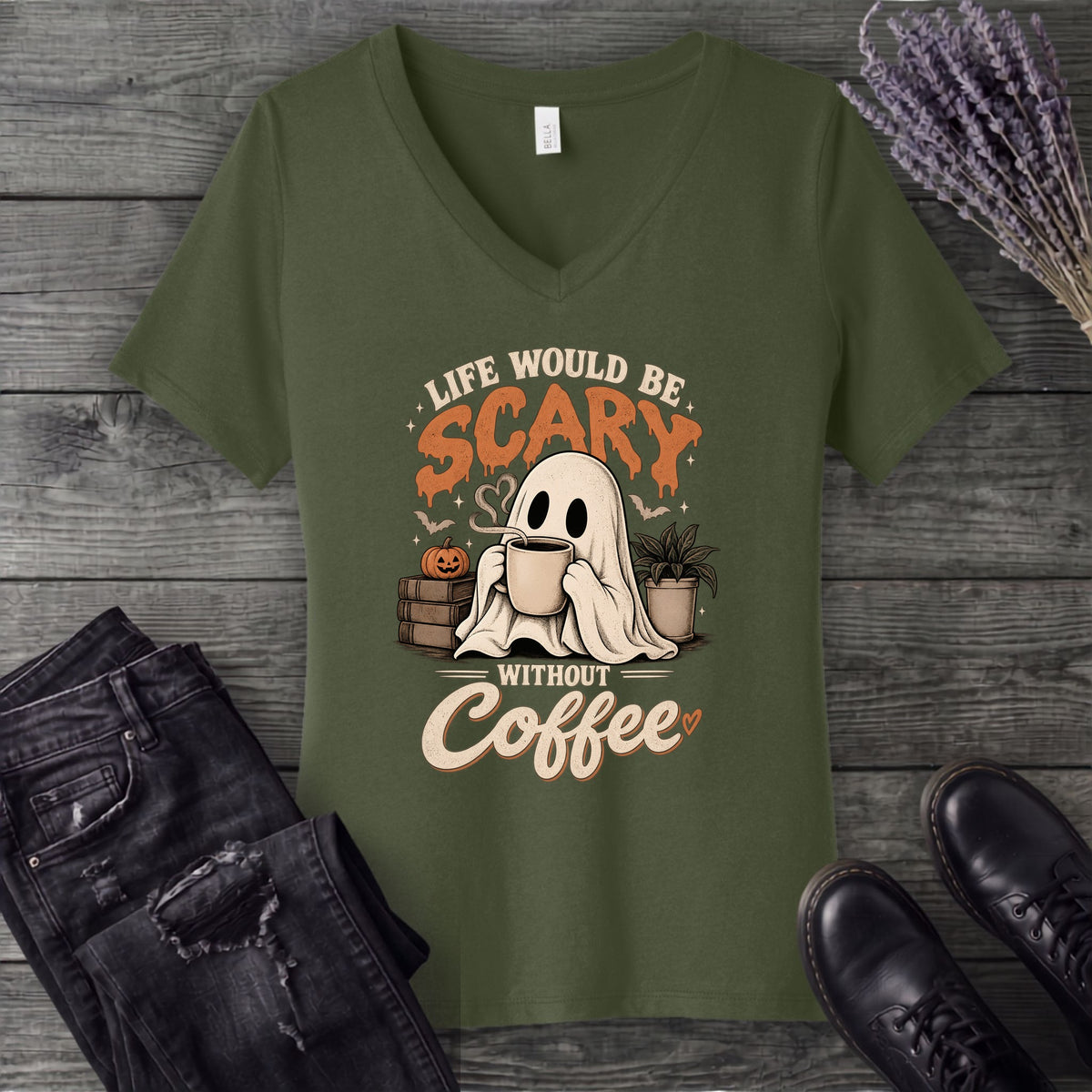 Life Would Be Scary Without Coffee V-Neck T-Shirt