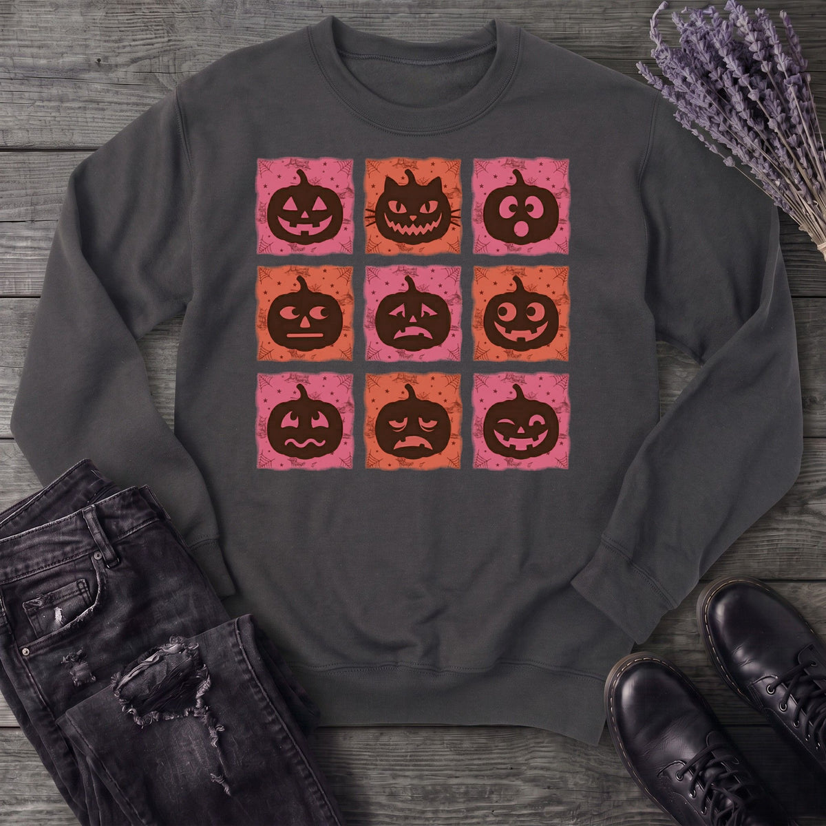 Pumpkin Faces Grid Sweatshirt