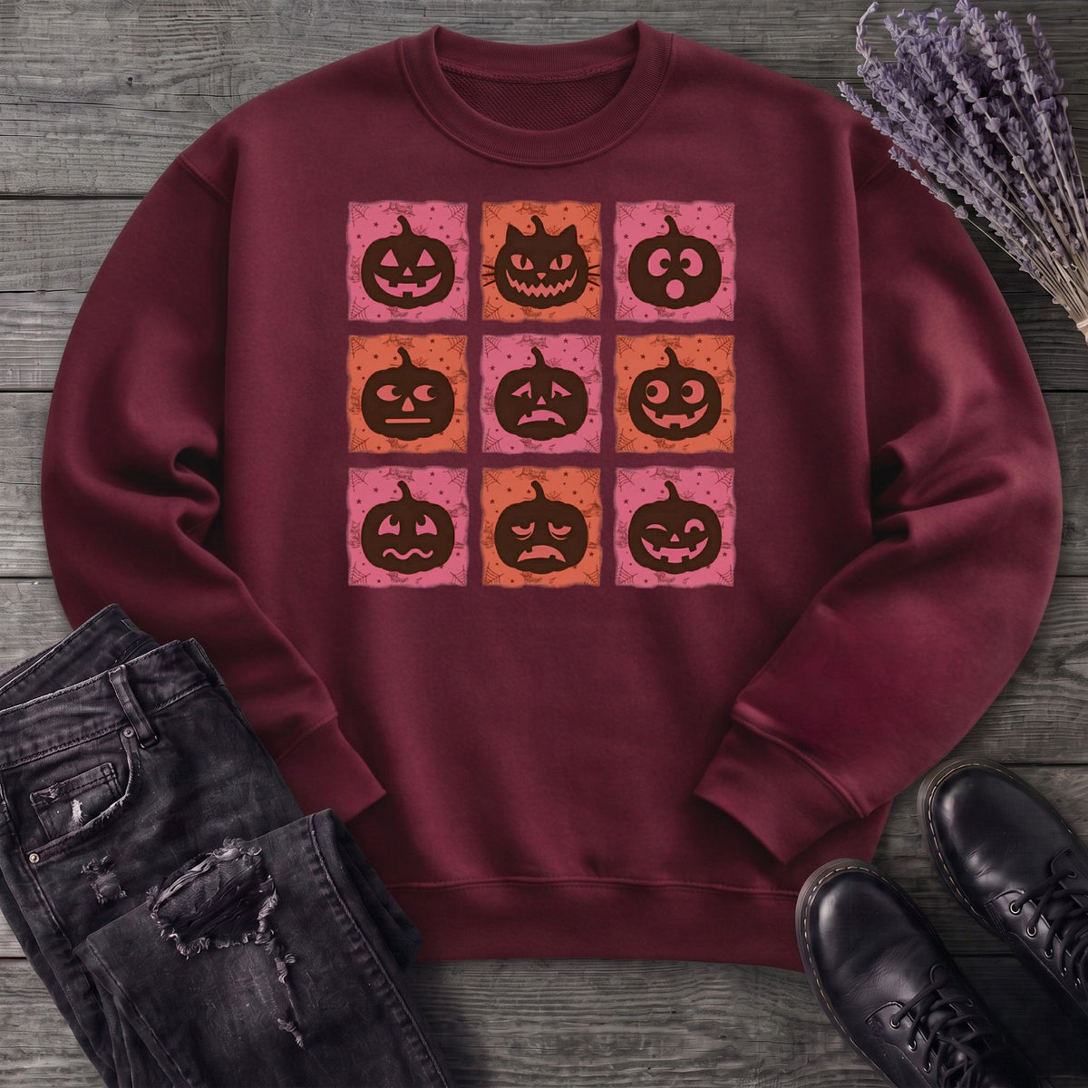Pumpkin Faces Grid Sweatshirt