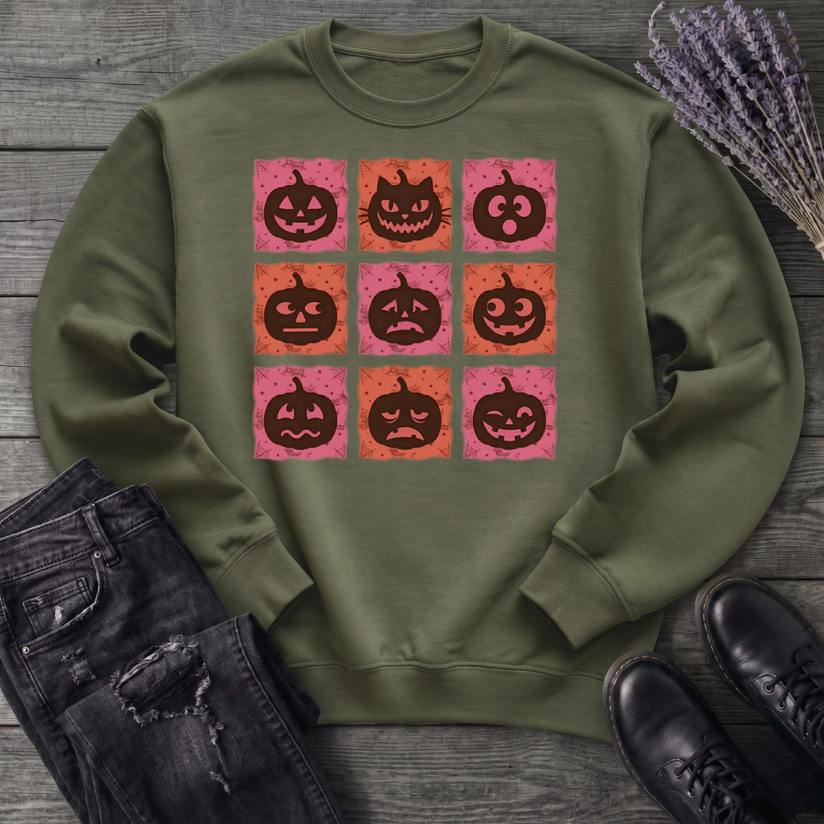 Pumpkin Faces Grid Sweatshirt