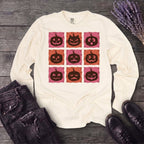Pumpkin Faces Grid Long Sleeve T-Shirt