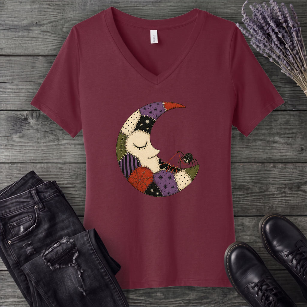 Spider Stitching Moon V-Neck T-Shirt