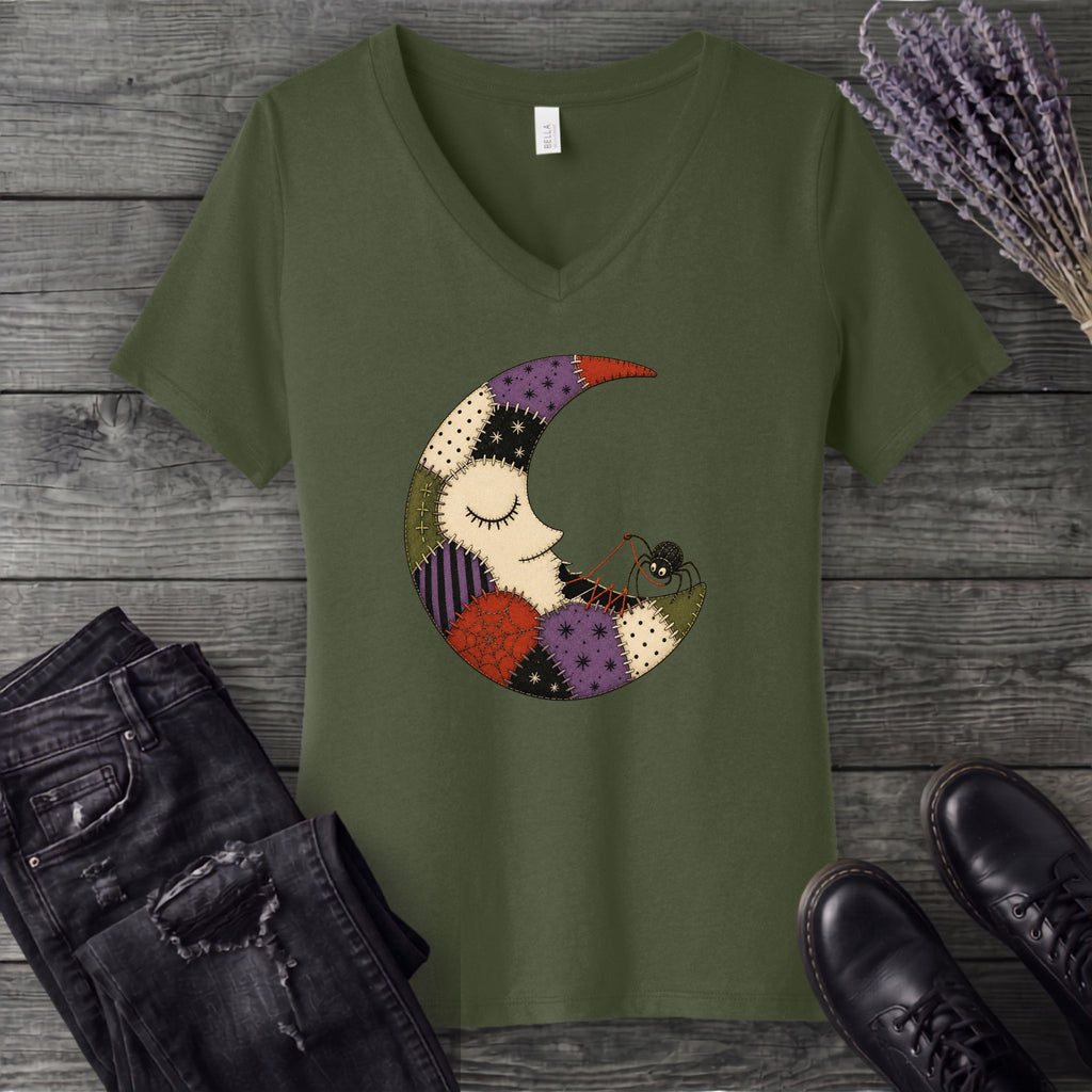 Spider Stitching Moon V-Neck T-Shirt
