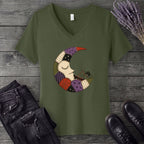 Spider Stitching Moon V-Neck T-Shirt