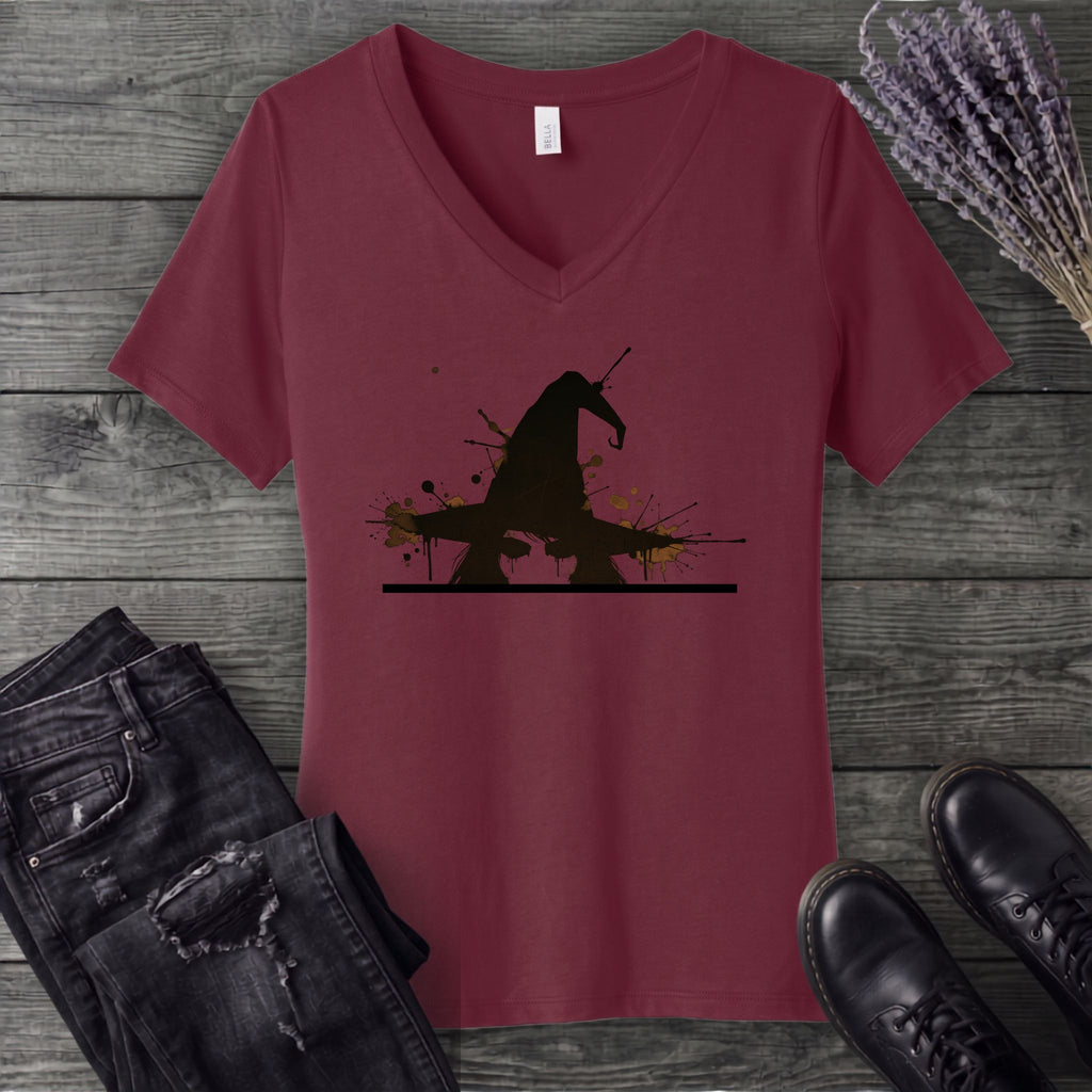 Ink Splatter Grunge Witch V-Neck T-Shirt