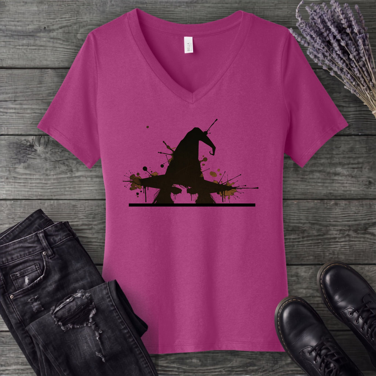 Ink Splatter Grunge Witch V-Neck T-Shirt