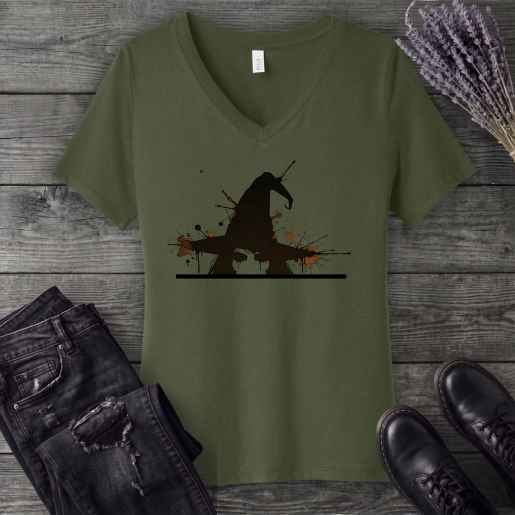 Ink Splatter Grunge Witch V-Neck T-Shirt