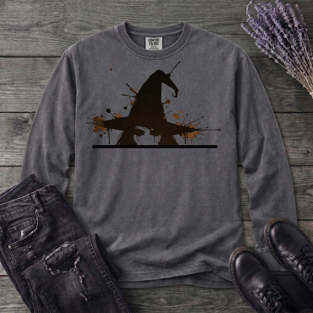 Ink Splatter Grunge Witch Long Sleeve T-Shirt