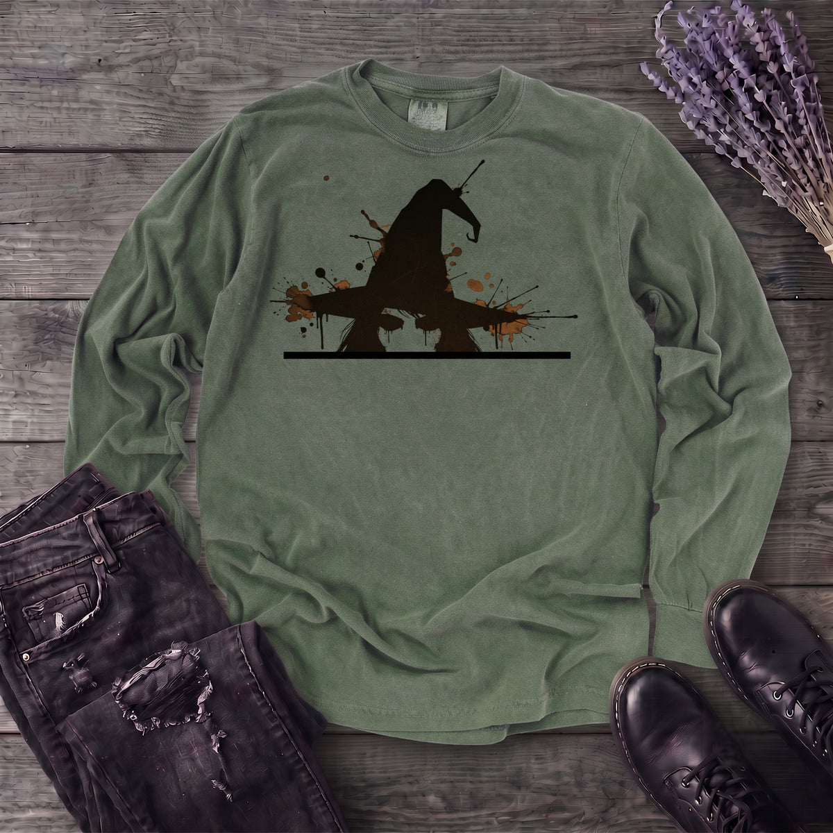 Ink Splatter Grunge Witch Long Sleeve T-Shirt