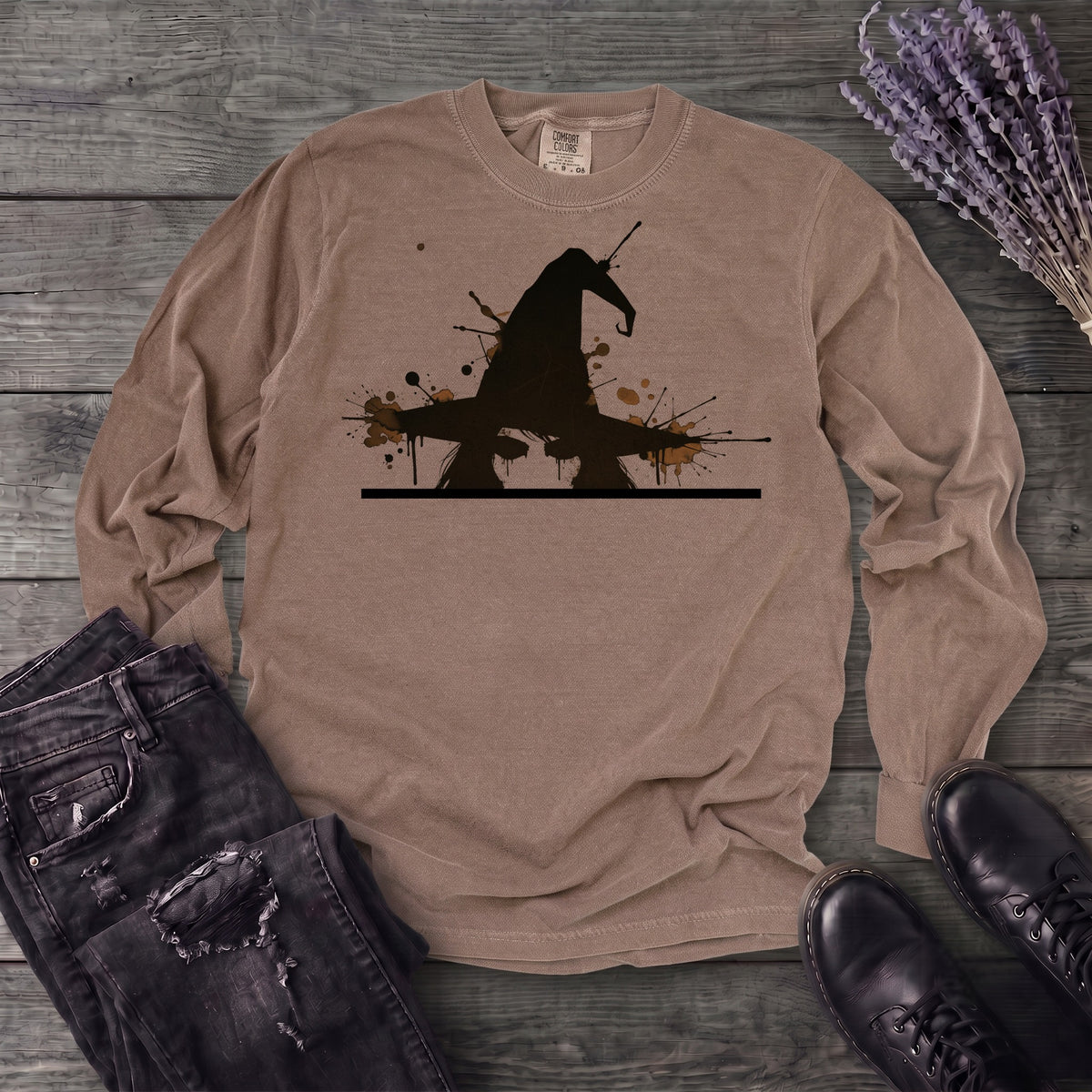 Ink Splatter Grunge Witch Long Sleeve T-Shirt