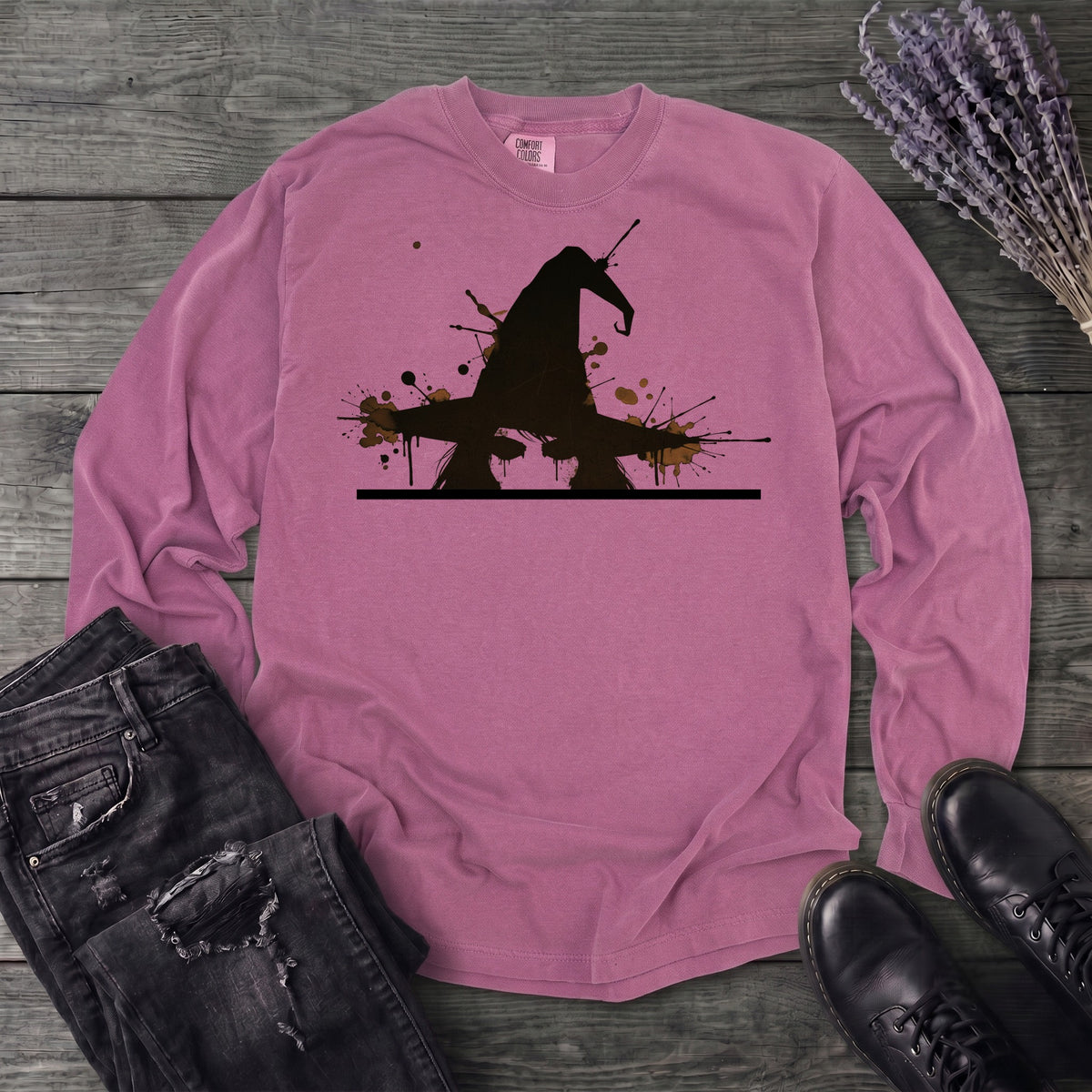Ink Splatter Grunge Witch Long Sleeve T-Shirt
