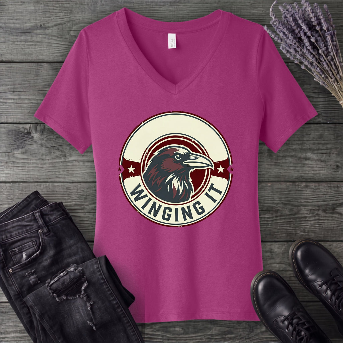 winging it crow V-Neck T-Shirt