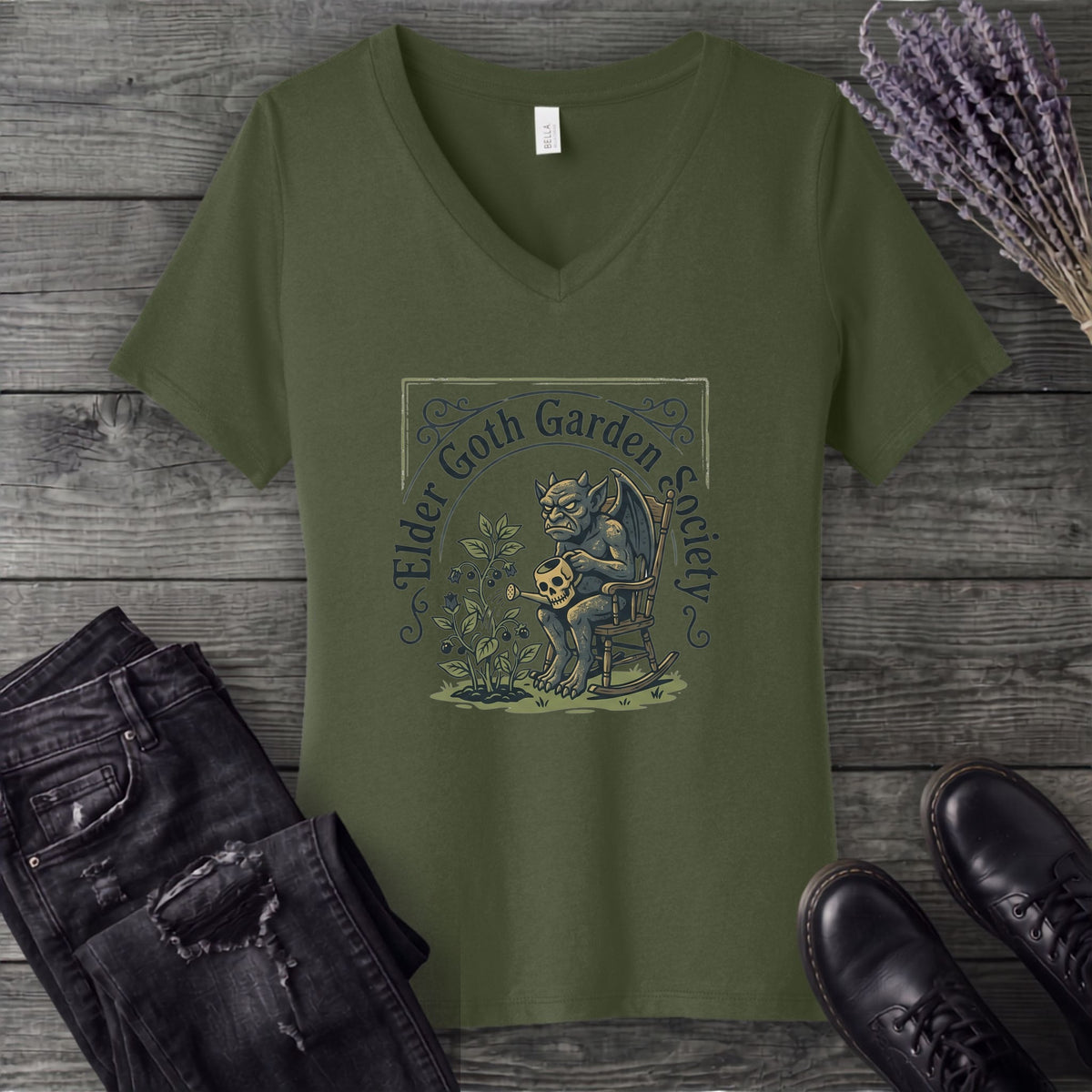 Elder Goth Garden Society V-Neck T-Shirt