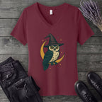 crescent moon witch owl V-Neck T-Shirt
