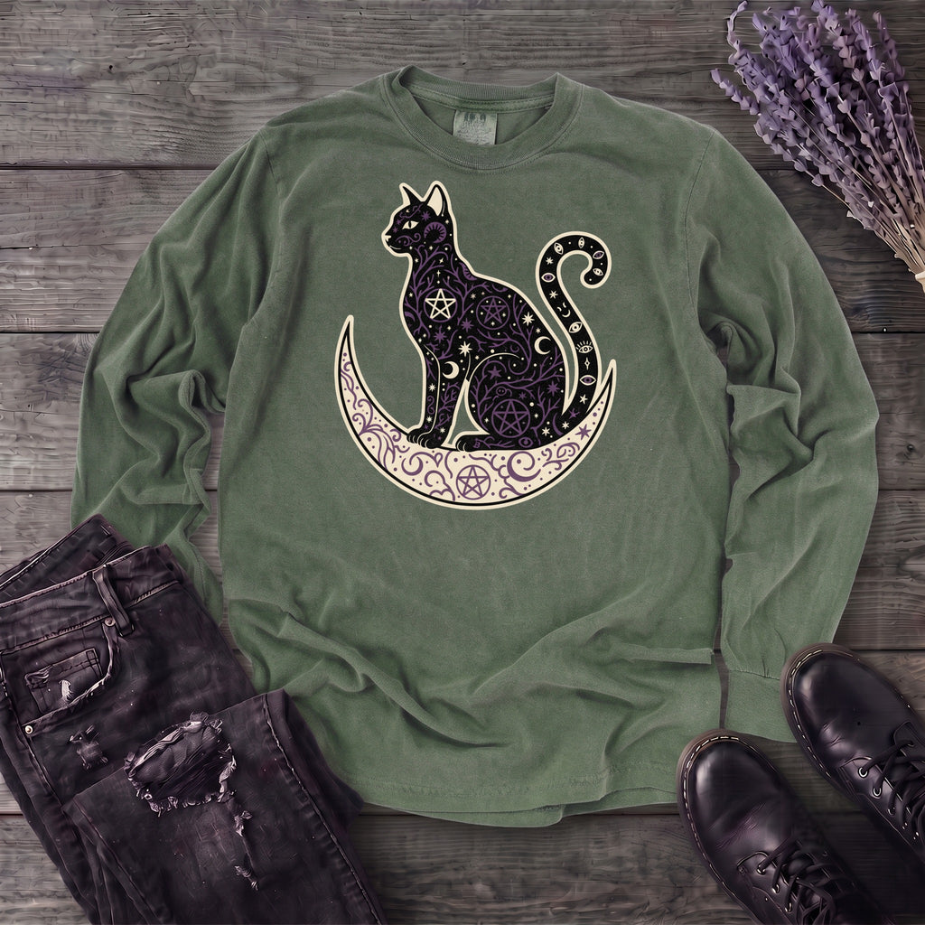 Celestial Cat Silhouette Long Sleeve T-Shirt
