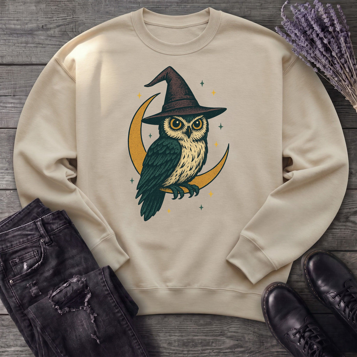 crescent moon witch owl Sweatshirt