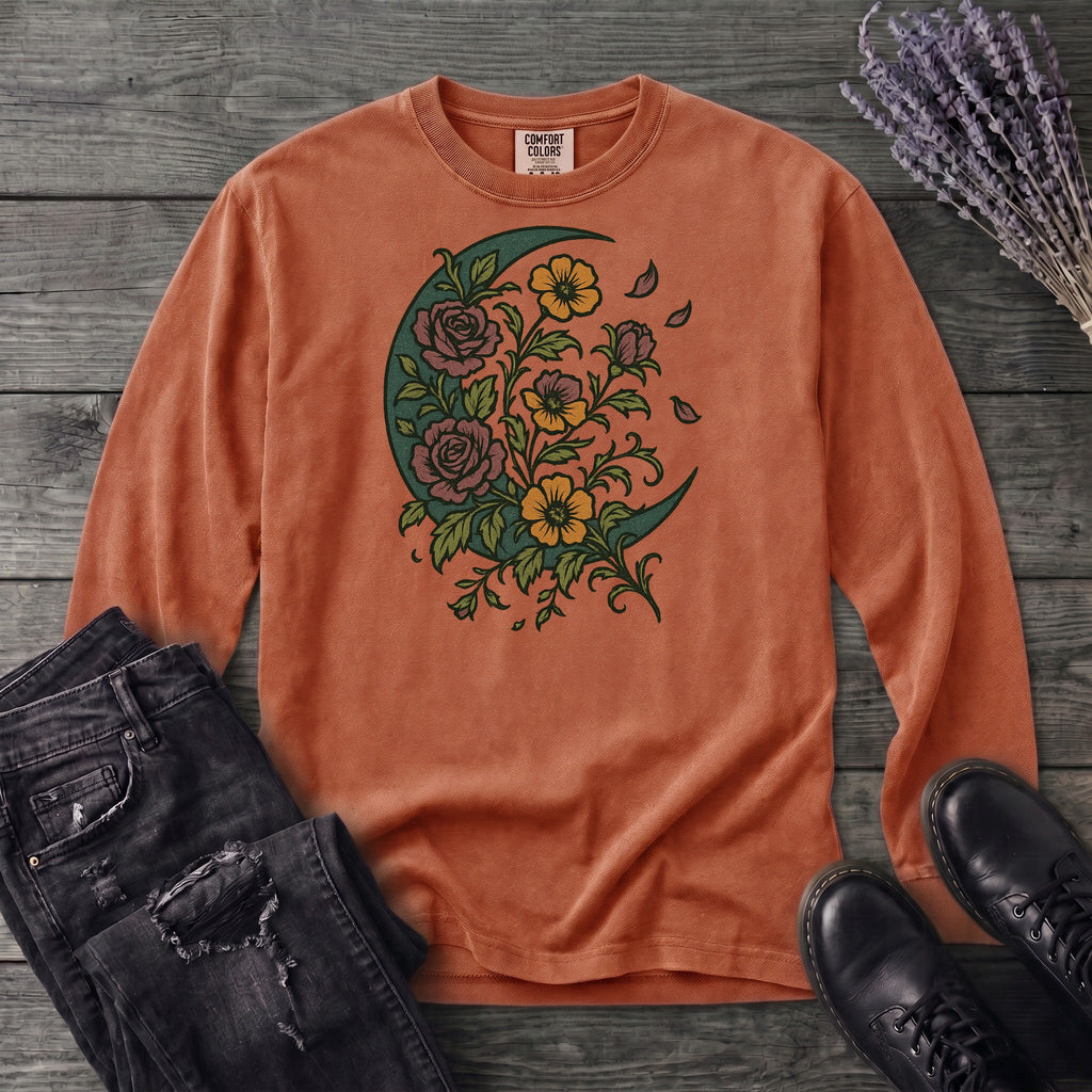Crescent Moon Wildflowers Long Sleeve T-Shirt