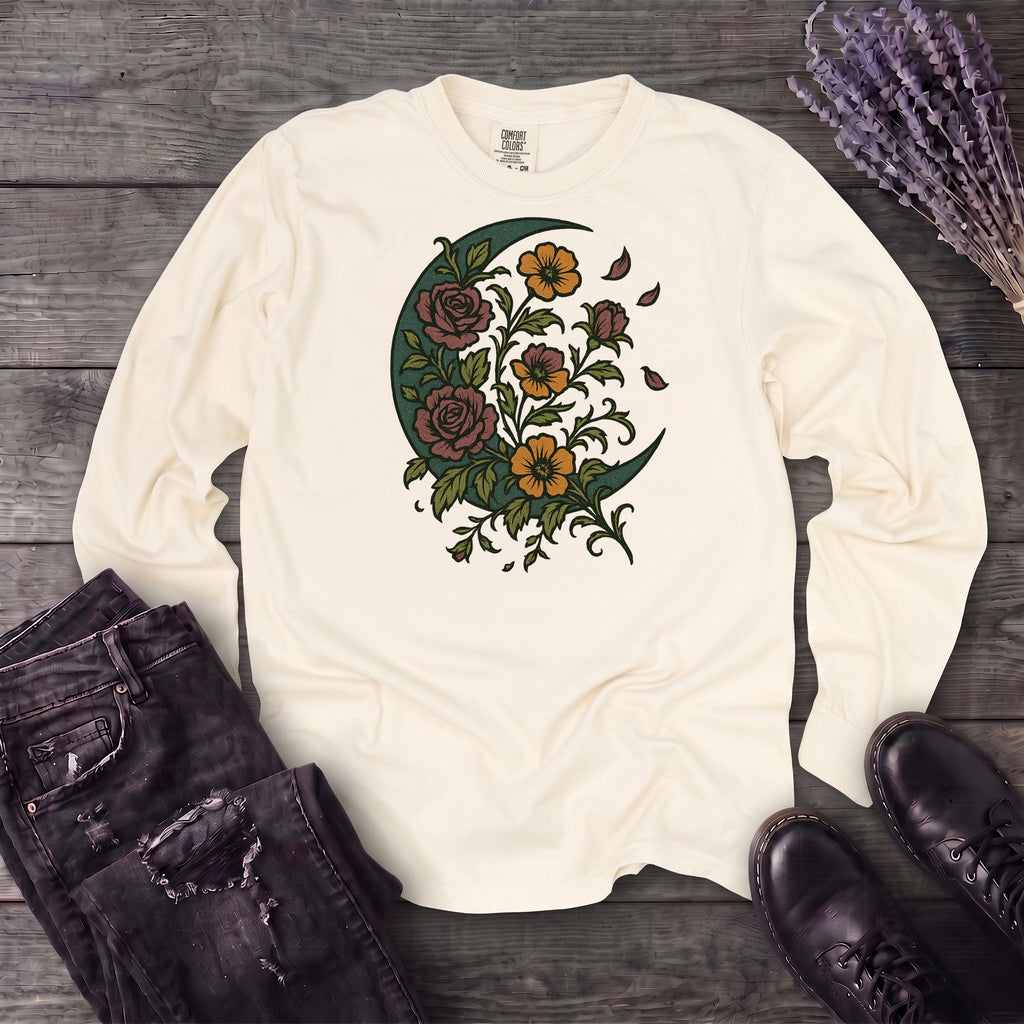 Crescent Moon Wildflowers Long Sleeve T-Shirt