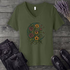 Crescent Moon Wildflowers V-Neck T-Shirt