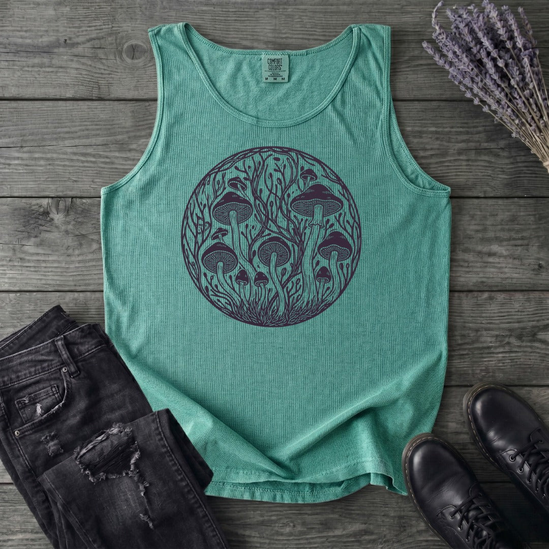 Linocut Mushroom Circle Tank Top