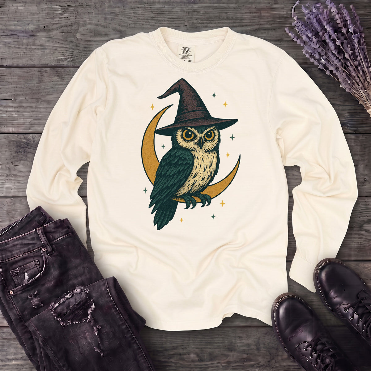 crescent moon witch owl Long Sleeve T-Shirt