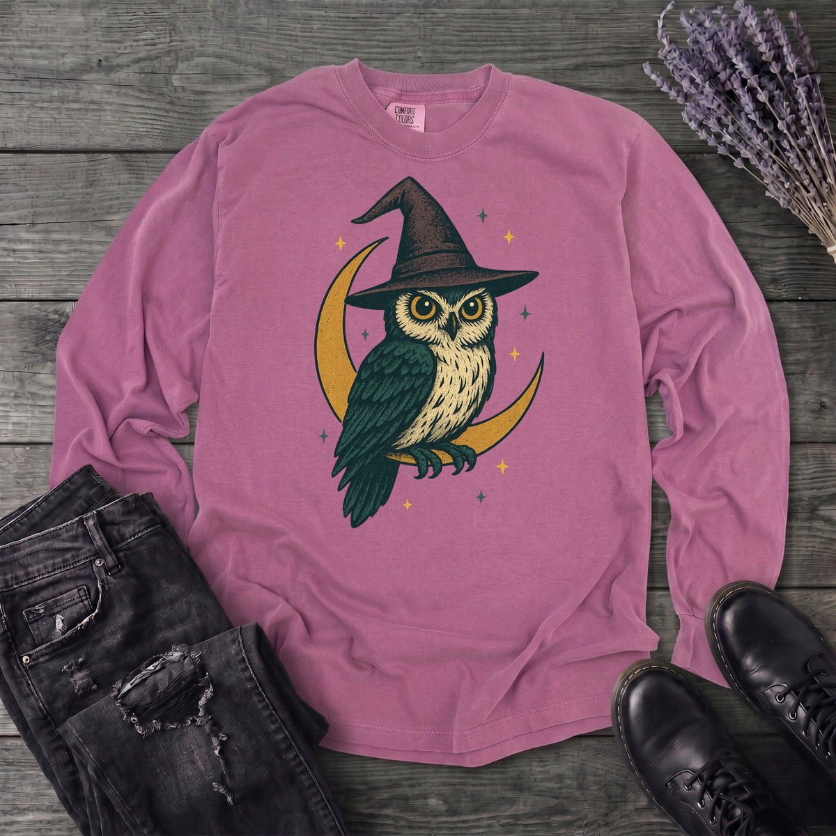 crescent moon witch owl Long Sleeve T-Shirt
