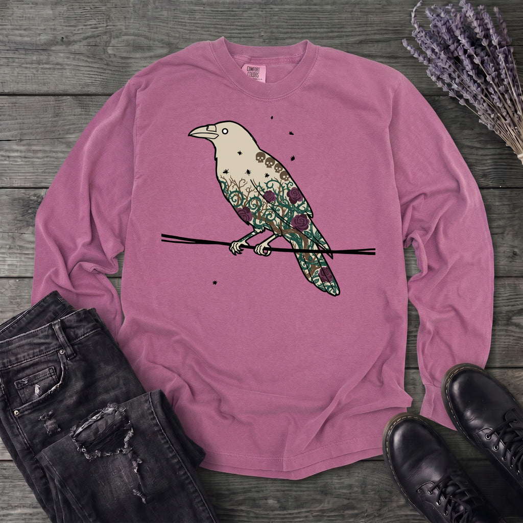 Crow Roses Silhouette Long Sleeve T-Shirt