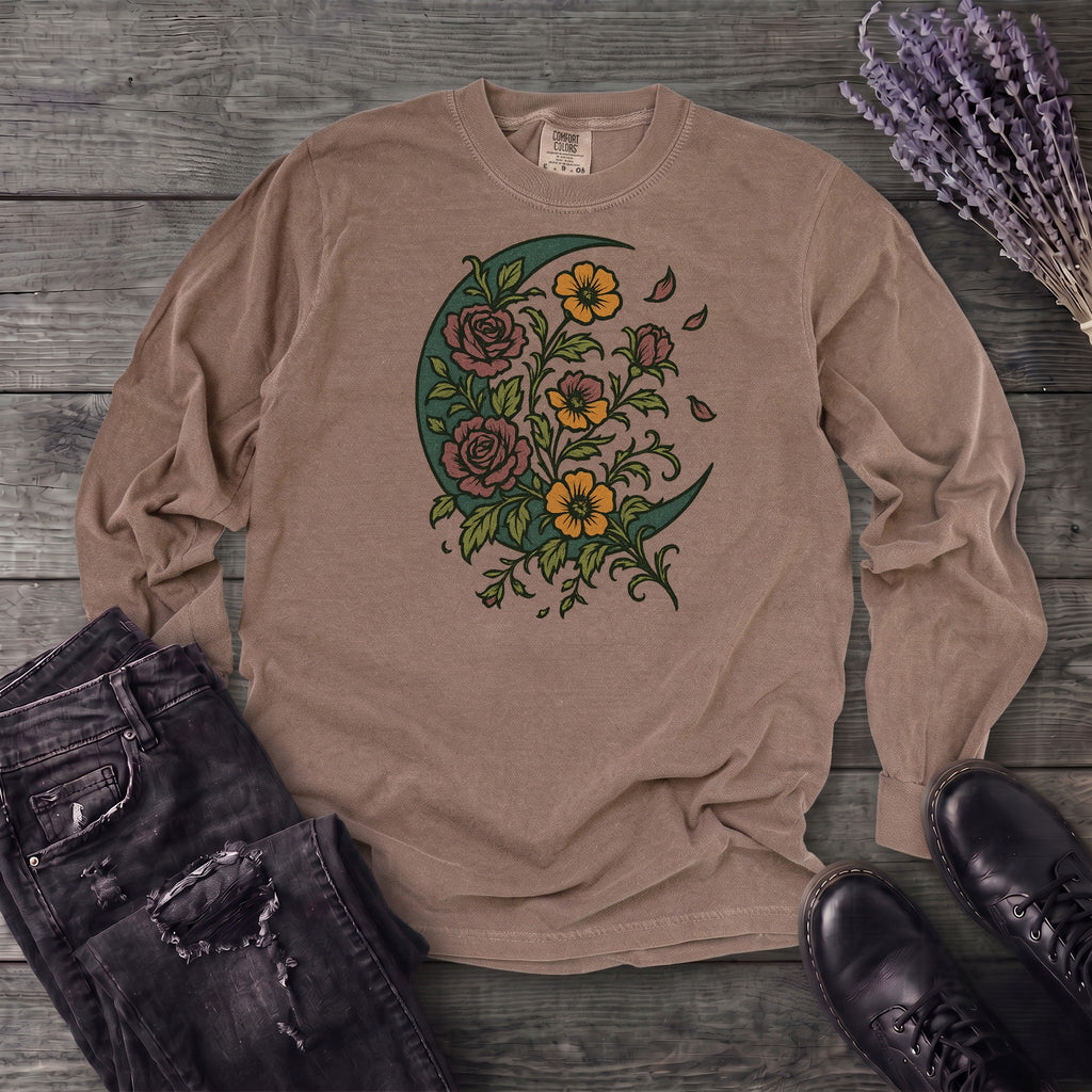 Crescent Moon Wildflowers Long Sleeve T-Shirt