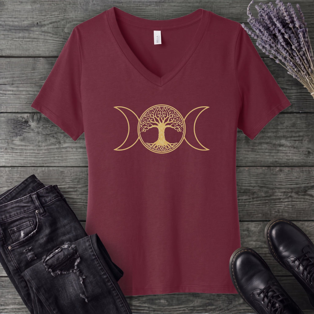 Tree Of Life Moon Goddess V-Neck T-Shirt