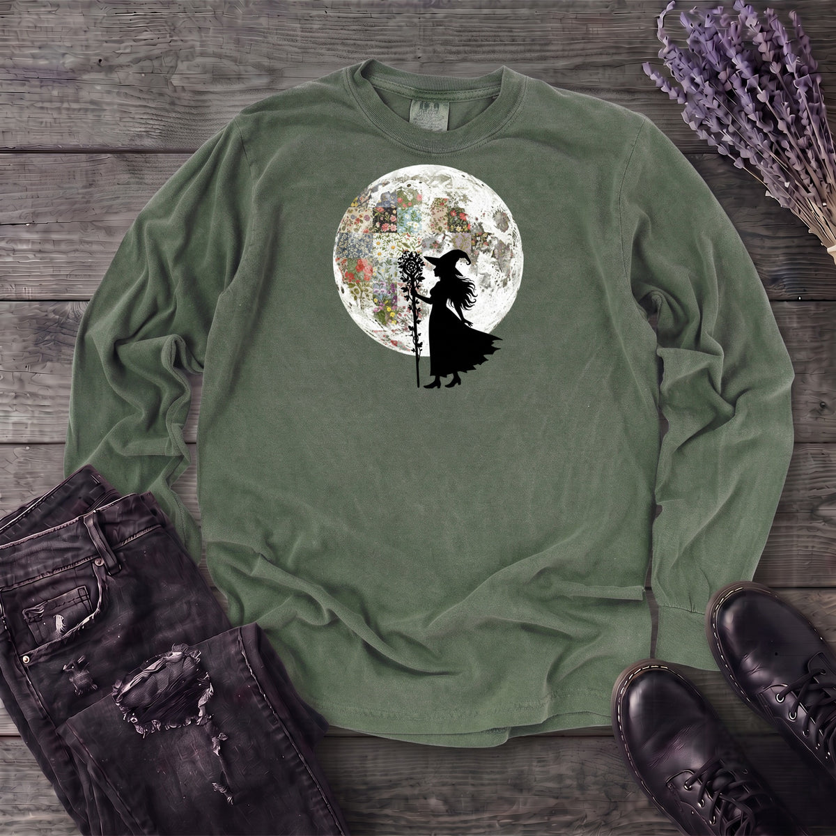 Quilt Moon Witch Long Sleeve T-Shirt