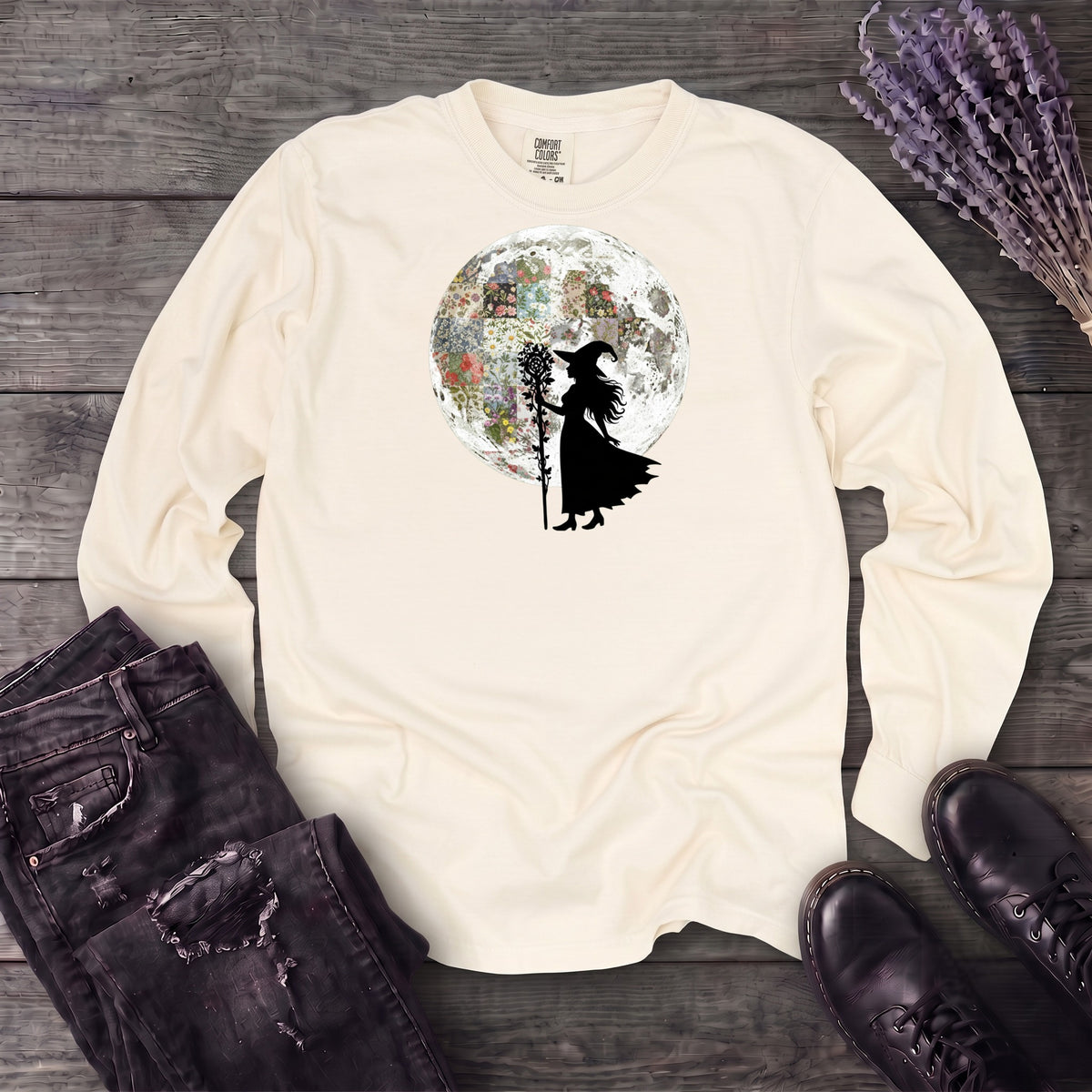 Quilt Moon Witch Long Sleeve T-Shirt