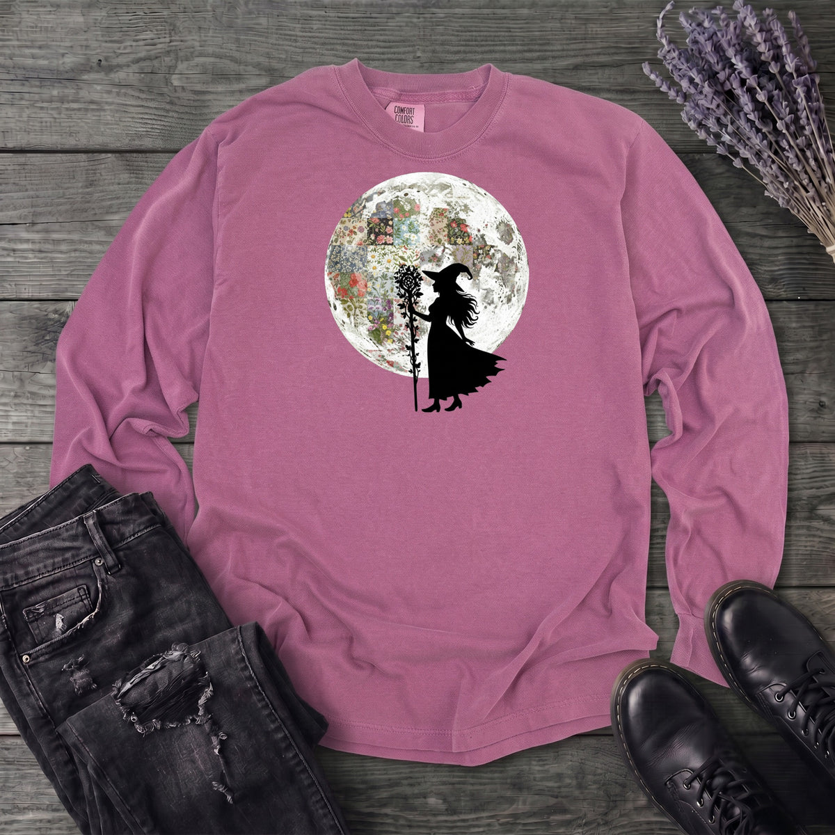 Quilt Moon Witch Long Sleeve T-Shirt