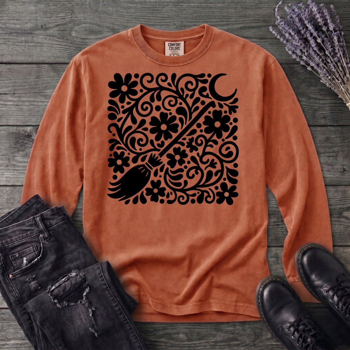 Witch's Broom Floral Long Sleeve T-Shirt