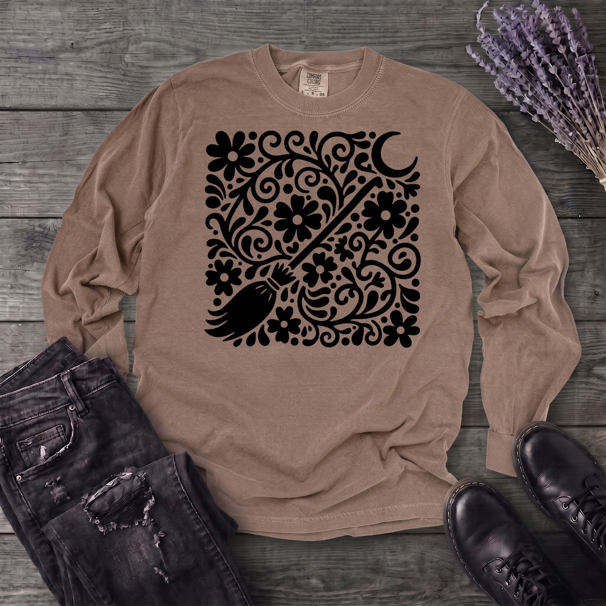 Witch's Broom Floral Long Sleeve T-Shirt