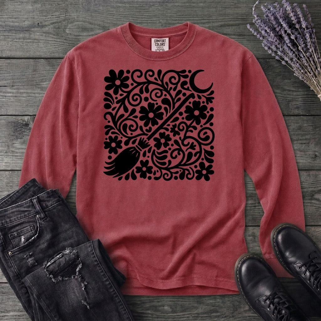 Witch's Broom Floral Long Sleeve T-Shirt