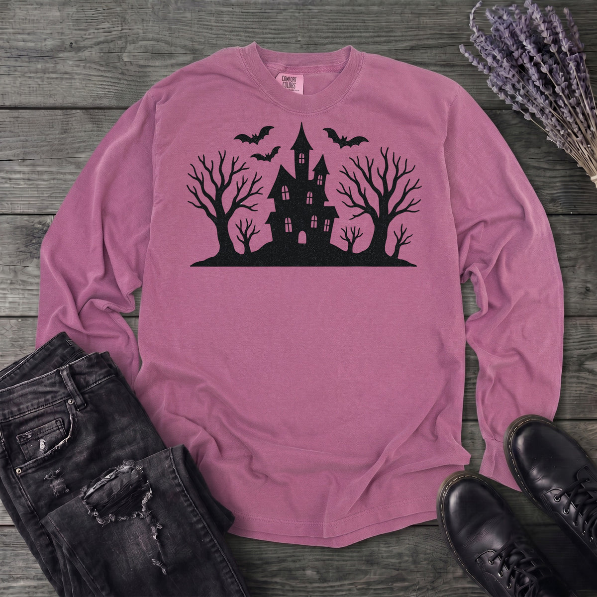 Haunted House Silhouette Long Sleeve T-Shirt